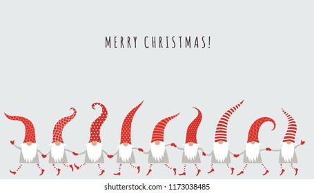 Christmas Card, Seasons greetings , cute Christmas gnomes in red hats