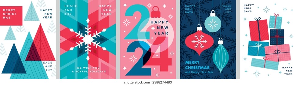 Christmas card set - abstract Holidays flyers. Lettering with Christmas and New Year decorative elements. Vector illustration.