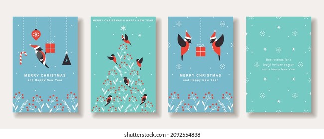 Christmas card set of Christmas bird and berry.