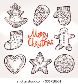 Christmas Card With Set Of Gingerbread