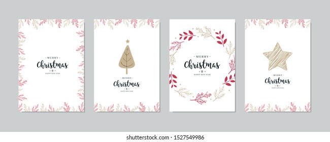 Christmas card set Holly jolly greeting lettering vector.