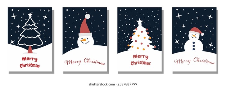 Christmas card set. Merry Christmas and Happy New Year greeting layout