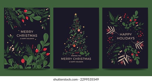 Christmas card set with nature, flower and plant