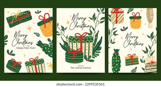 Christmas card set with nature, flower and plant