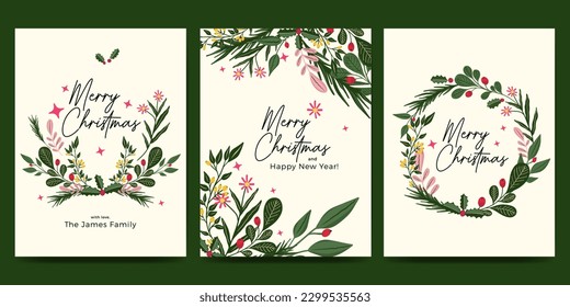 Christmas card set with nature, flower and plant