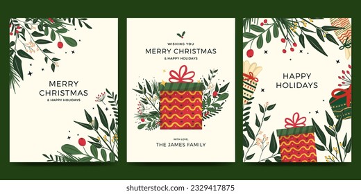 Christmas card set with nature  flower and plant