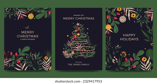 Christmas card set with nature  flower and plant