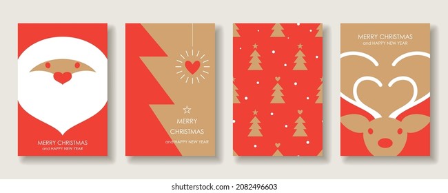 Christmas card set. Simple design of Christmas elements and heart- shape. For greeting card, invitation and poster etc.