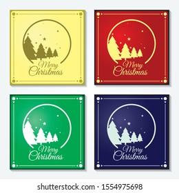 Christmas card set with christmas trees & circles theme. Vector.