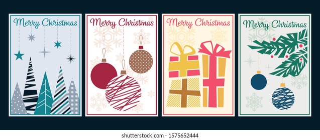 Christmas Card Set, Christmas Trees, Decorations, Gift Boxex Greeting Cards