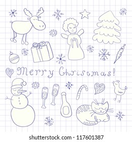 Christmas card. Set of vector design elements.