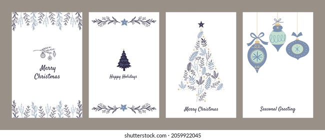 Christmas card set vector illustration. Simple flat illustration collection for seasonal greetings, invitation cards and paper back grounds.