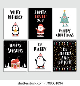 Christmas card set. Vector illustration.