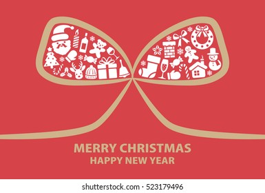 Christmas card with the shape of the ribbon