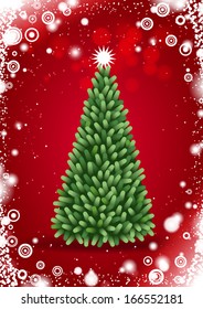 Tarjeta de Navidad con fondo rojo brillante y árbol de Navidad