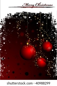 Christmas Card - Shiny 3D Christmas Balls And Decorated Grungy Background