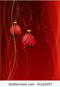 Christmas Card - Shiny 3D Christmas Balls And Decorated Background