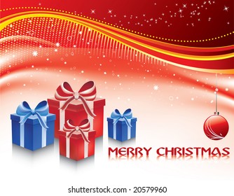 christmas card with shiny stars / present  gift box - wave design / vector illustration