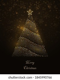 Christmas card with shiny Christmas tree.Vector illustration.