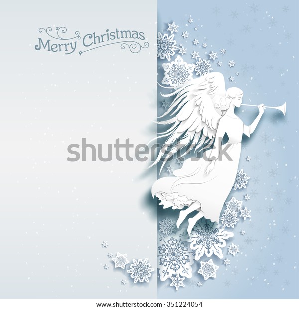 Christmas Card Silhouette Angel On Snowy Stock Vector (Royalty Free ...