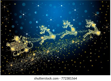 	
Christmas card with silhouette Magic Santa holding Deers and flickering lights. Vector illustration print for t shirt . Idea for business visit card, typography vector.
