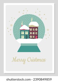 Christmas card with simple craft decorations in flat vintage style.