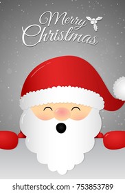 Christmas card with singing Santa Claus with greeting. Vector.