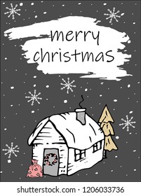 Christmas card. Sketch doodle vector illustration. Hand drawn holiday design.