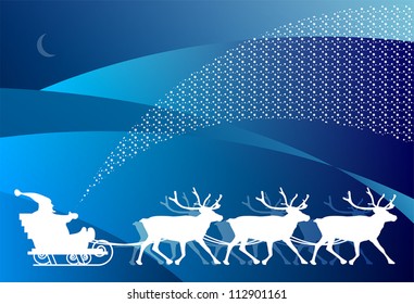 Christmas card - sledge with Santa Claus, vector illustration