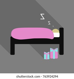 Christmas card with sleeping cute children. Winter holidays celebration background. Merry Christmas and Happy New Year lettering