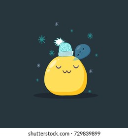 Christmas card. Sleeping emoji character. Vector flat style.