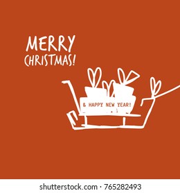 christmas card sleidge gift box flat white red