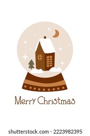 tarjeta de navidad con bola de nieve - ilustración vectorial, eps