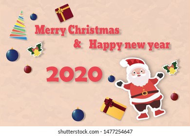 Christmas card, snow city, Santa deer, floating into the sky, design style, paper cutting, vector illustration