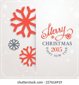 Christmas card with snow flakes over white background. Vector illustration.