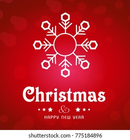 Christmas card with snow flakes and red pattern background