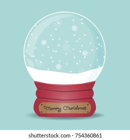 Christmas card with snow globe and falling snow. Vector illustration