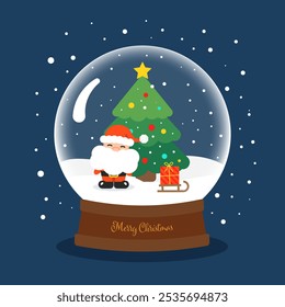 Christmas card snow globe with Santa Claus. Vector illustration.
