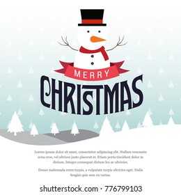 Christmas card with snow man and trees