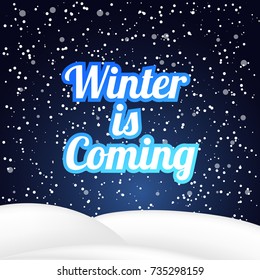 Christmas card with snow and stars on der dark background. Eps 10 vector file. Winter is coming. Blue flare gradient. New Year or Christmas card. Snoflakes are falling
