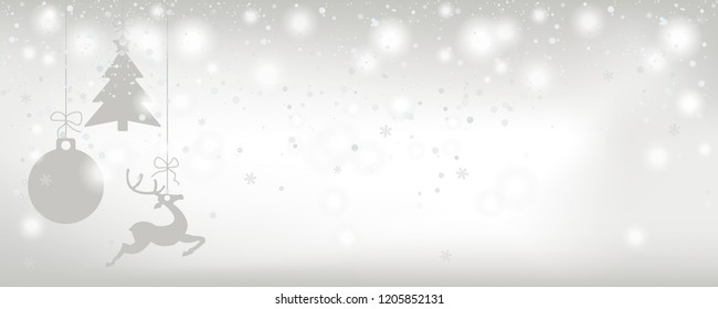 Christmas card with snowfall and gray stickers on the bright background. Eps 10 vector file.