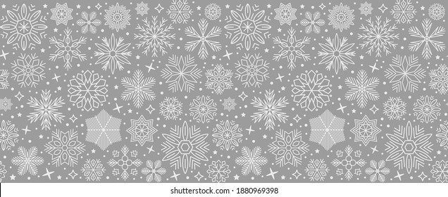 Tarjeta de Navidad con borde de copo de nieve, patrón sin fisuras para saludos de Navidad, vacaciones de Año Nuevo - vector