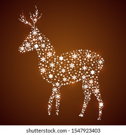 Christmas card with snowflake deer, vector art illustration.