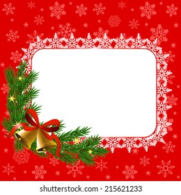 Christmas card with snowflake frame and bells