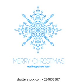 Christmas card with snowflake. Merry Christmas! Template congratulations christmas. Hand drawn snowflake