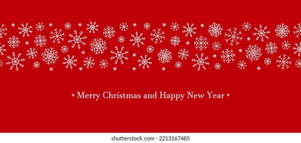 Christmas card snowflake seamless pattern red flat. Thin linear editable pattern horizontal festive new year holiday background simple concise invitation postcard screensaver website greeting banner