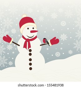 Christmas card with snowflake and snowmen vector illustration
