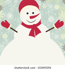 Christmas card with snowflake and snowmen vector illustration
