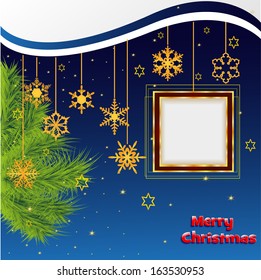 Christmas card with snowflakes and a banner. All design elements are easily edited. Stock