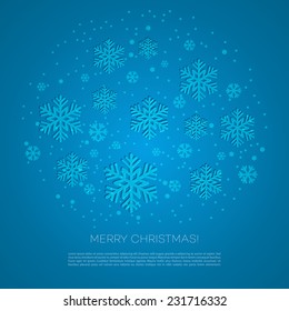 Christmas card with snowflakes. Blue background